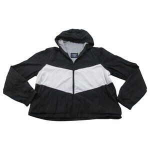 Abercrombie & Fitch Windbreaker Jacket Women XL White Black Casual Hooded Zip-Up